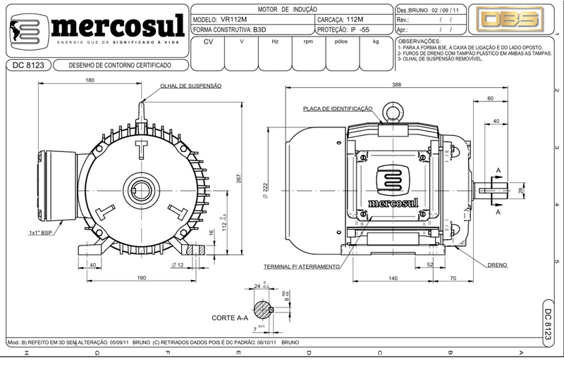 Motor IR3 Premium 6,0CV 4Polos 1800 RPM 220/380-440V CARCAÇA 112M IP55 – MercoSul