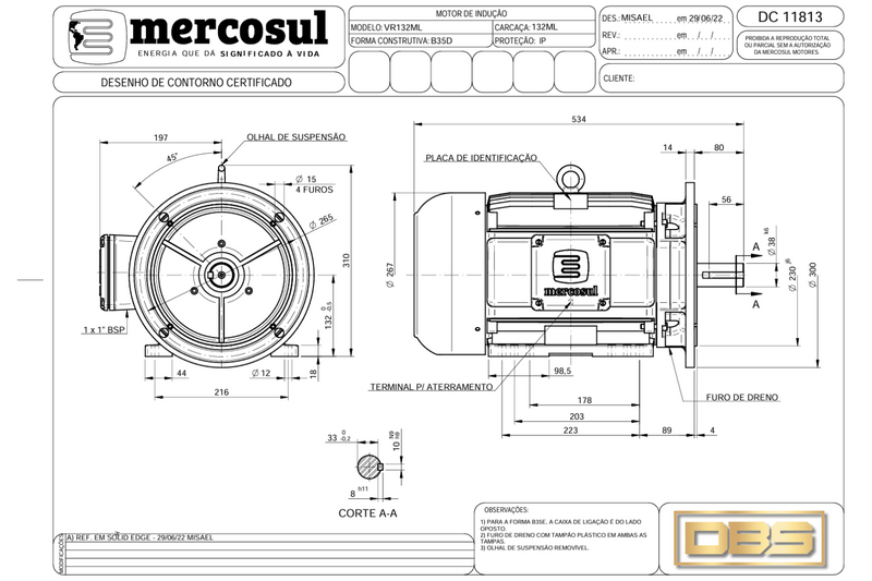 Motor IR3 Premium 15CV 4Polos 1800 RPM 220/380-440V CARCAÇA 132M/L  IP55 – MercoSul