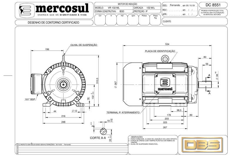 Motor IR3 Premium 15CV 4Polos 1800 RPM 220/380-440V CARCAÇA 132M/L  IP55 – MercoSul