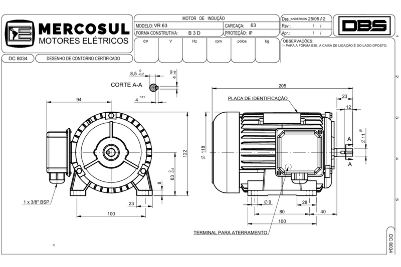 Motor IR3 Premium 0,16CV 4 Polos 1800 RPM 220/380 Carcaça 63 IP55 - Mercosul