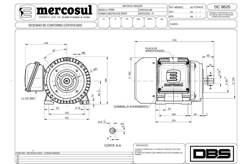 Motor IR3 Premium 1,0CV 4 Polos 1800 RPM 220/380-440V CARCAÇA 80  IP55 – MercoSul