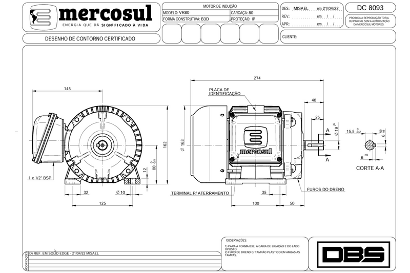 Motor IR3 Premium 1,0CV 4 Polos 1800 RPM 220/380-440V CARCAÇA 80  IP55 – MercoSul