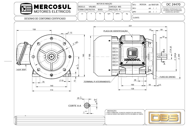 Motor IR3 Premium 2,0CV 4 Polos 1800 RPM 220/380-440V CARCAÇA L90S IP55 – MercoSul