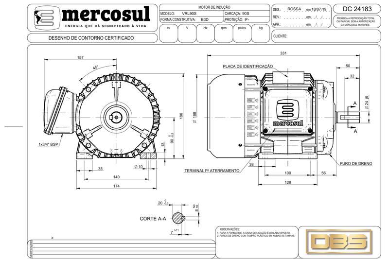 Motor IR3 Premium 2,0CV 4 Polos 1800 RPM 220/380-440V CARCAÇA L90S IP55 – MercoSul