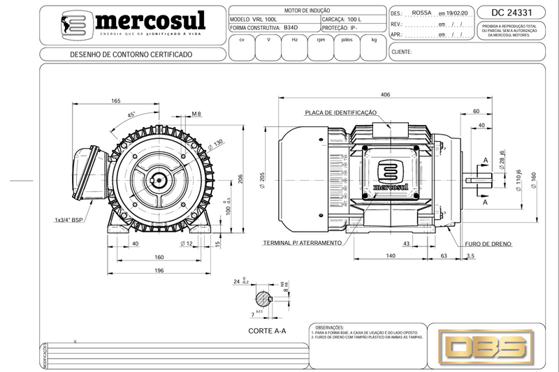 Motor IR3 Premium 5,0 4Polos 1800 RPM 220/380-440V CARCAÇA L100L IP55 – MercoSul