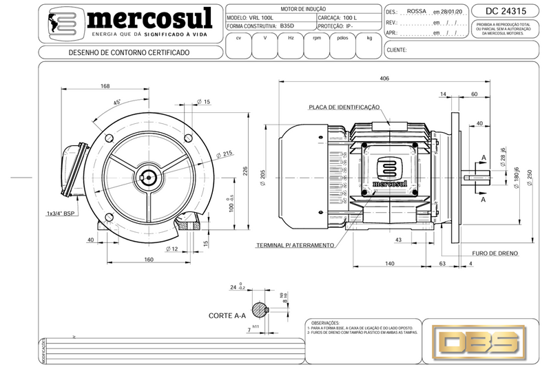 Motor IR3 Premium 5,0 4Polos 1800 RPM 220/380-440V CARCAÇA L100L IP55 – MercoSul