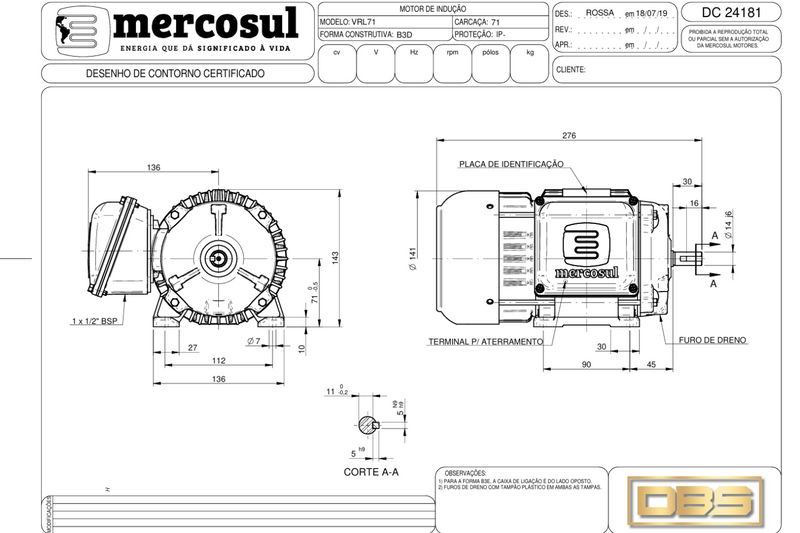 Motor IR3 Premium 4,0CV 4Polos 1800 RPM 220/380-440V CARCAÇA L100L  IP55 – MercoSul