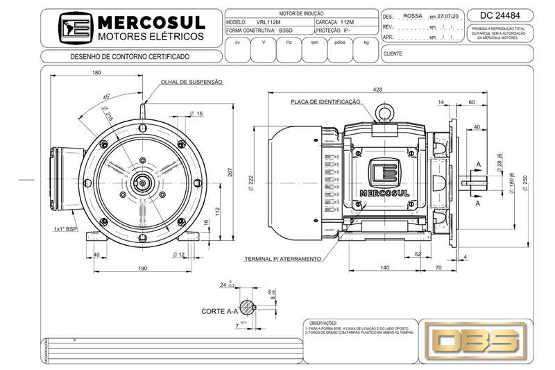 Motor IR3 Premium 7,5CV 4Polos 1800 RPM 220/380-440V CARCAÇA L112M IP55 – MercoSul