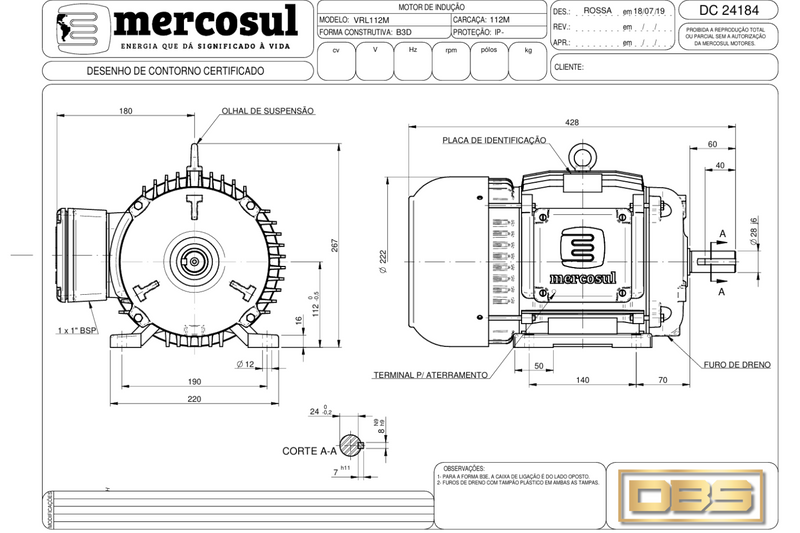 Motor IR3 Premium 7,5CV 4Polos 1800 RPM 220/380-440V CARCAÇA L112M IP55 – MercoSul