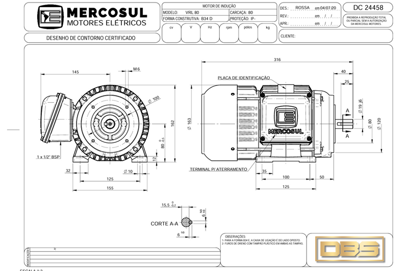 Motor IR3 Premium 1,5CV 4 Polos 1800 RPM 220/380-440V CARCAÇA L80 IP55 – MercoSul