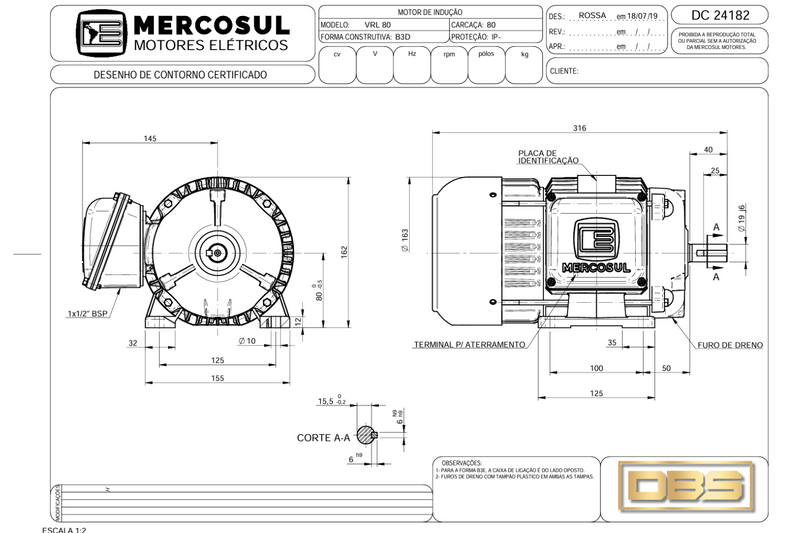 Motor IR3 Premium 1,5CV 4 Polos 1800 RPM 220/380-440V CARCAÇA L80 IP55 – MercoSul