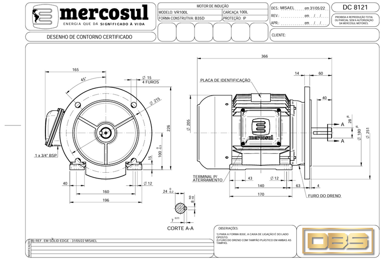 Motor IR3 Premium 8Polos 1,5CV 1200 RPM 220/380-440V CARCAÇA  100L IP55 – MercoSul