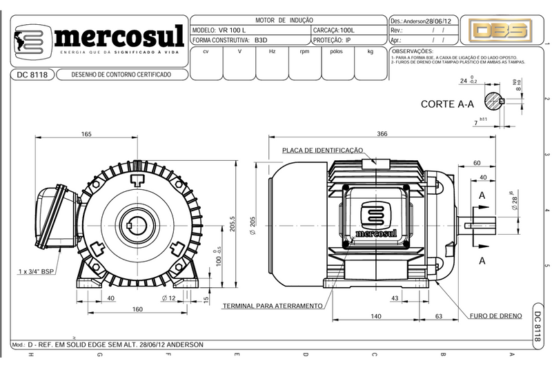 Motor IR3 Premium 8Polos 1,5CV 1200 RPM 220/380-440V CARCAÇA  100L IP55 – MercoSul