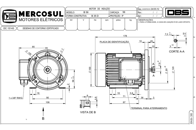 Motor IR3 Premium 0,25CV 2 Polos 3600 RPM 220/380-440V CARCAÇA 56 IP55 - MercoSul