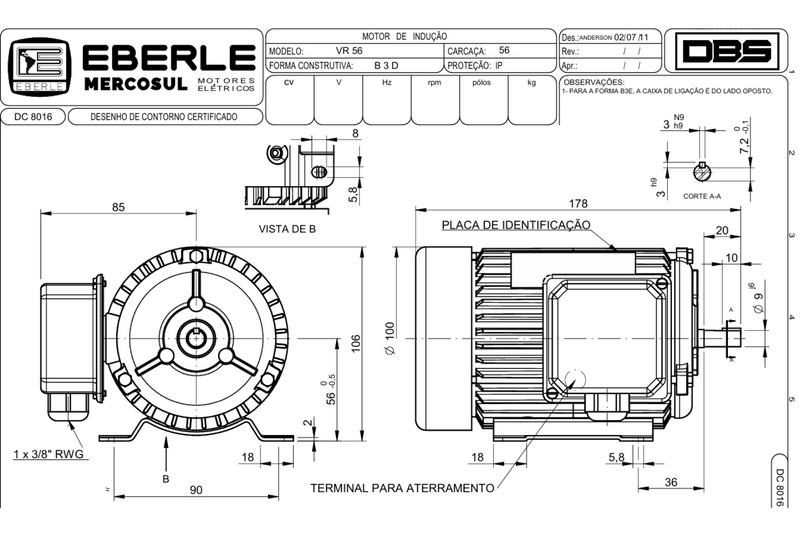 Motor IR3 Premium 0,16CV 2 Polos 3600 RPM 220/380-440V CARCAÇA 56 MercoSul