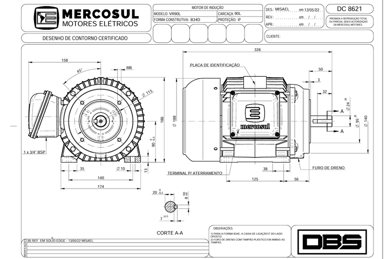 Motor IR3 Premium 4,0CV 2 Polos 3600 RPM 220/380-440V CARAÇA 90L IP55 – MercoSul