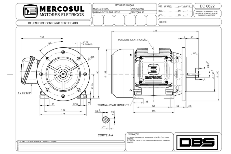 Motor IR3 Premium 4,0CV 2 Polos 3600 RPM 220/380-440V CARAÇA 90L IP55 – MercoSul