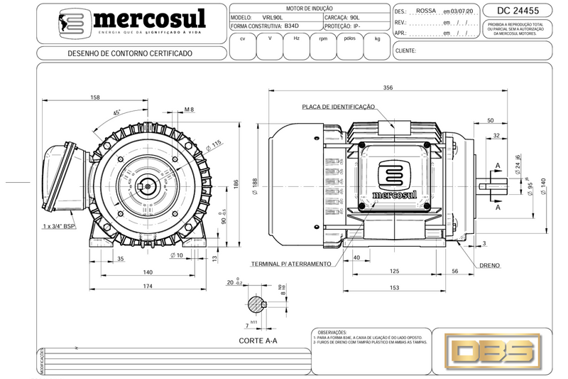 Motor IR3 Premium 3,0CV 4 Polos 1800 RPM 220/380-440V CARCAÇA L90L IP55 – MercoSul