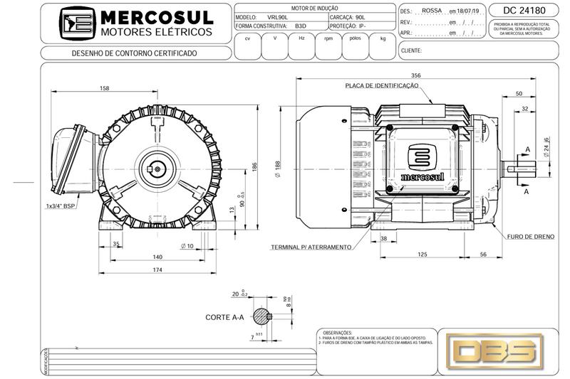 Motor IR3 Premium 3,0CV 4 Polos 1800 RPM 220/380-440V CARCAÇA L90L IP55 – MercoSul