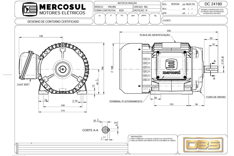 Motor IR3 Premium 3,0CV 4 Polos 1800 RPM 220/380-440V CARCAÇA L90L IP55 – MercoSul